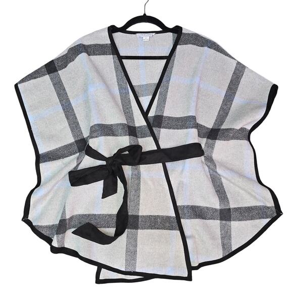 Favlux Fashion Poncho Womens Small Grey Plaid Wool Belt Equestrian Western Boho - Picture 2 of 12